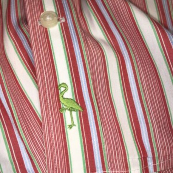 Tailorbyrd Red White Striped Medium Button Up  Dress Shirt Logo Business Style - Picture 9 of 11